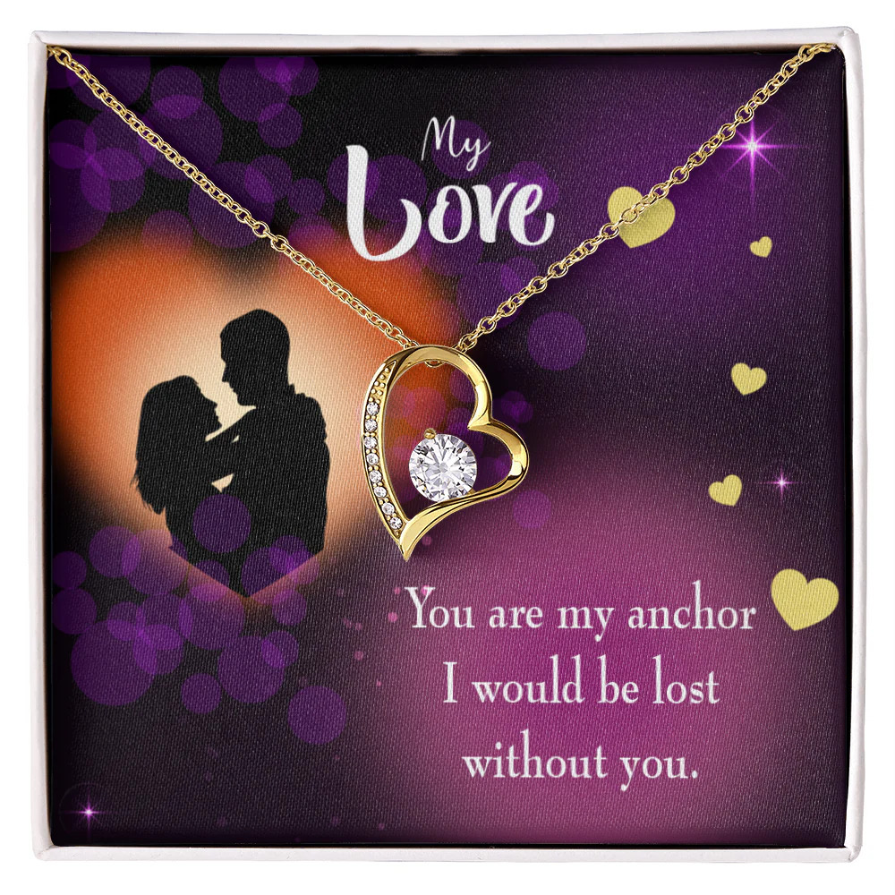 Wife You Are My Anchor Forever Love Cz Heart Necklace White Gold Luxury Box